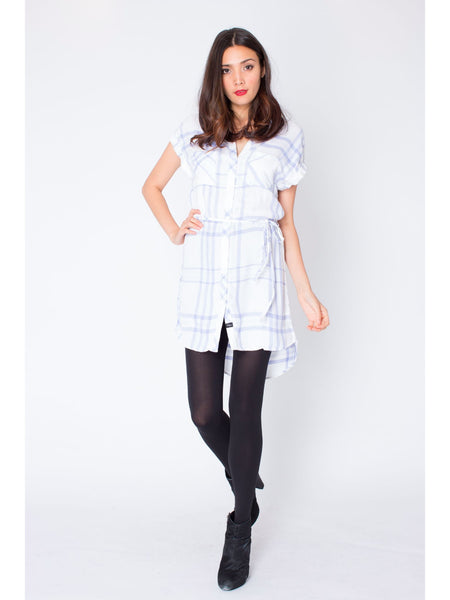 Brooke Shirt Dress – White / Sky