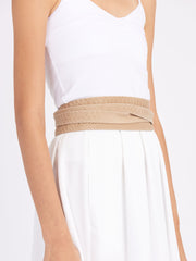 Beige Leather Wrap Belt