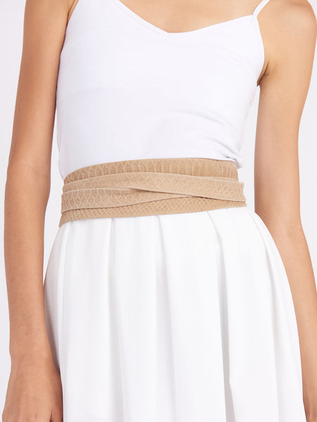 Beige Leather Wrap Belt