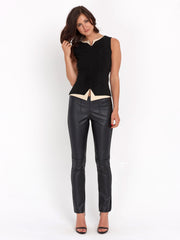 Side Zip Leather Front Pant