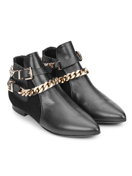 Black Leather “Amy” Ankle Boots with Gold Chain by Chiara Ferragni 