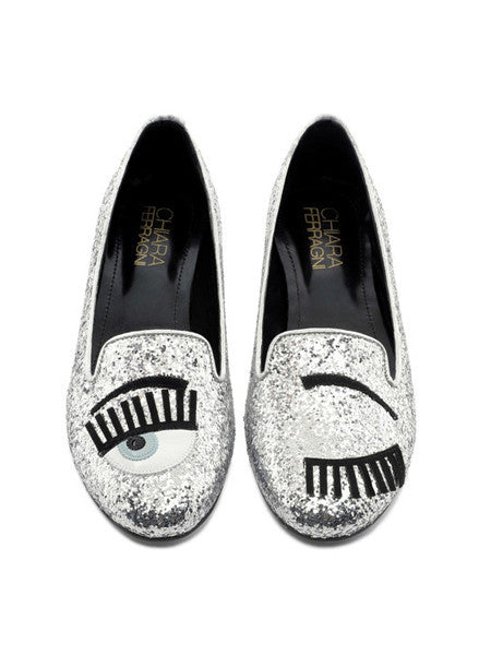 Silver Glitter “Flirting” Slipper by Chiara Ferragni